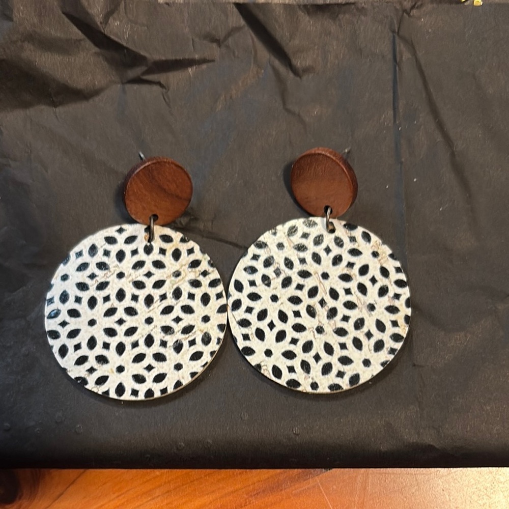 Brown and White Patterned Earrings